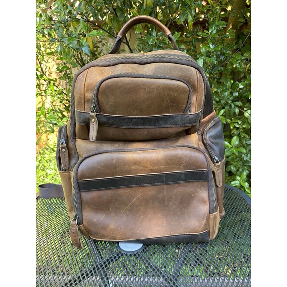 TIDING Full Grain Leather Backpack Travel Laptop Bag 15.6” Large Capacity Brown - Picture 4 of 16